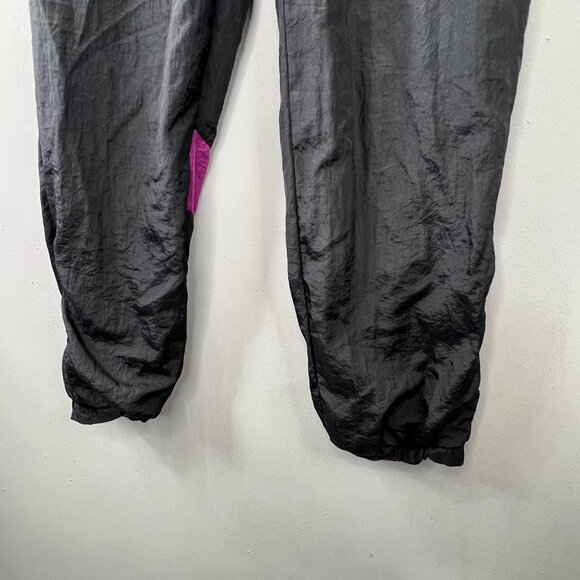 Vintage 80s Windbreaker Pants L Men Black Purple Lined Pockets Ankle Zip Warmup - Picture 3 of 6